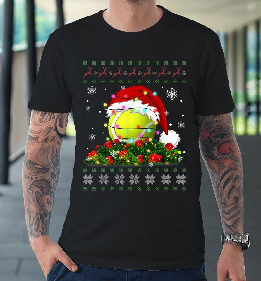Tennis Ugly Sweater Christmas Pajama Lights Sport Lover Premium T-Shirt