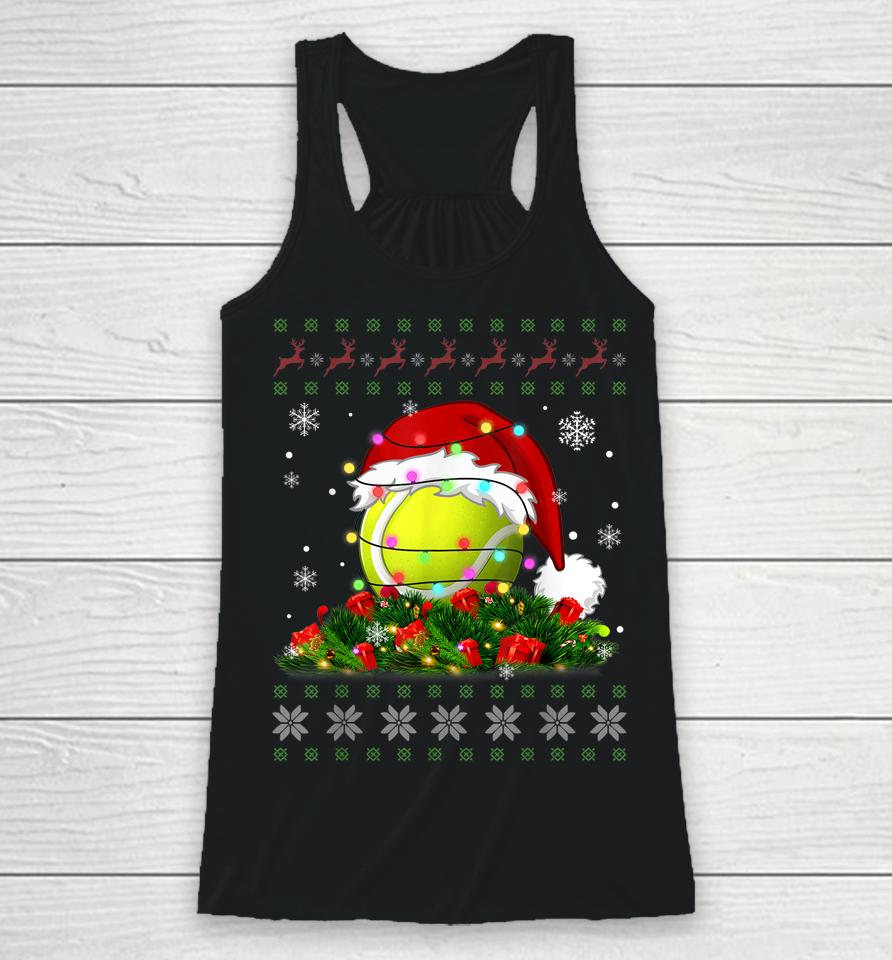 Tennis Ugly Sweater Christmas Pajama Lights Sport Lover Racerback Tank