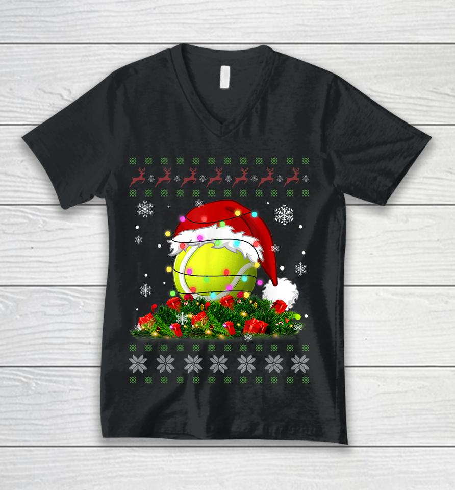 Tennis Ugly Sweater Christmas Pajama Lights Sport Lover Unisex V-Neck T-Shirt