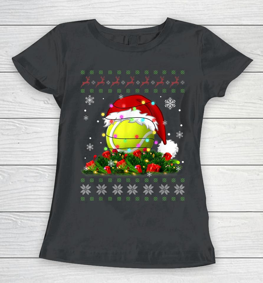 Tennis Ugly Sweater Christmas Pajama Lights Sport Lover Women T-Shirt