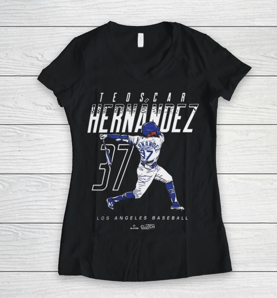Teoscar Hernández Name And Number Mlbpa Lad Los Angeles Dodgers Women V-Neck T-Shirt