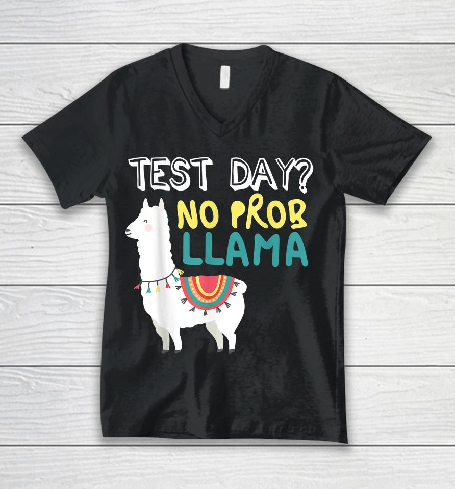 Test Day Llama Teacher Exam Testing Teaching Funny Unisex V-Neck T-Shirt