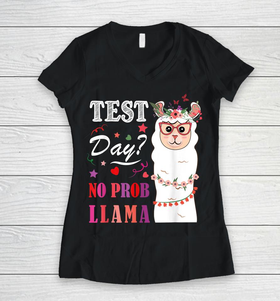Test Day No Prob Llama Llama Teacher Women V-Neck T-Shirt