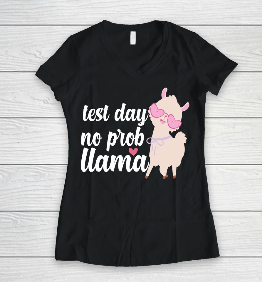 Test Day No Prob Llama Women V-Neck T-Shirt