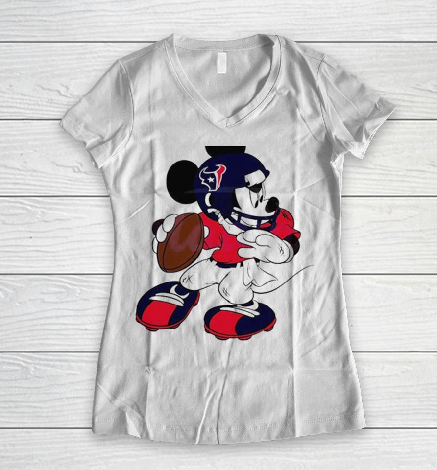 Texans Nfl Mickey Mouse 2024 Women V-Neck T-Shirt