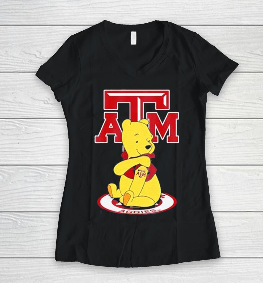 Texas A&Amp;M Aggies Football Winnie The Pooh Women V-Neck T-Shirt