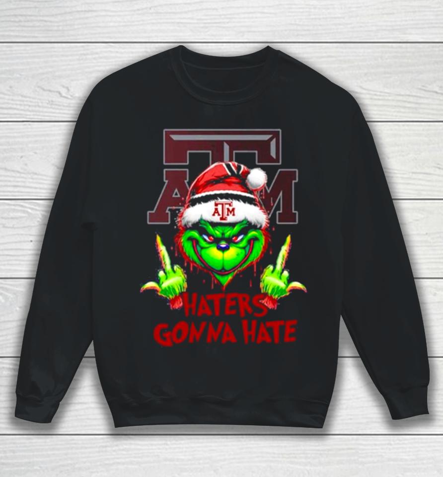 Texas A&Amp;M Aggies Grinch Santa Middle Finger Haters Gonna Hate Sweatshirt