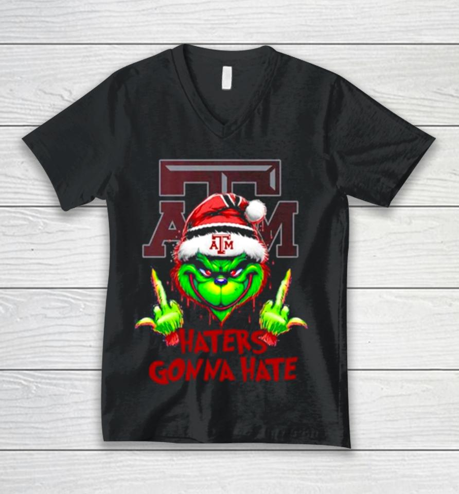 Texas A&Amp;M Aggies Grinch Santa Middle Finger Haters Gonna Hate Unisex V-Neck T-Shirt