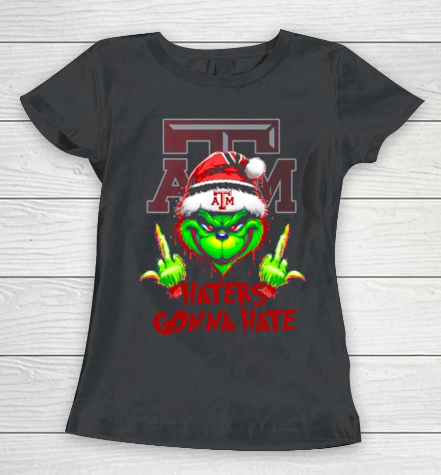 Texas A&Amp;M Aggies Grinch Santa Middle Finger Haters Gonna Hate Women T-Shirt
