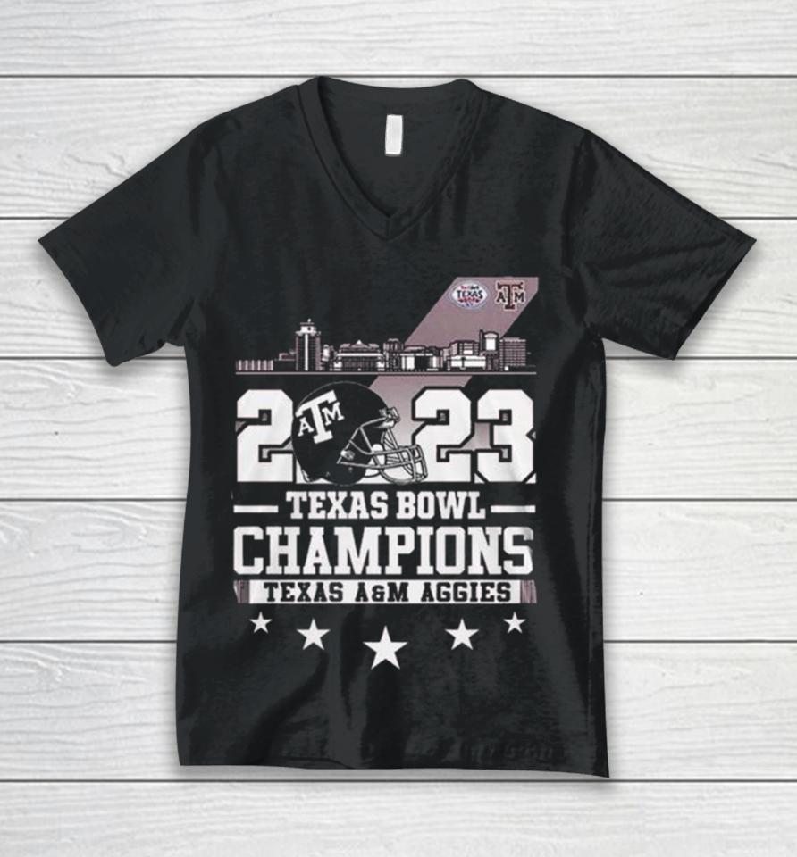 Texas A&Amp;M Aggies Skyline 2023 Texas Bowl Champions Unisex V-Neck T-Shirt