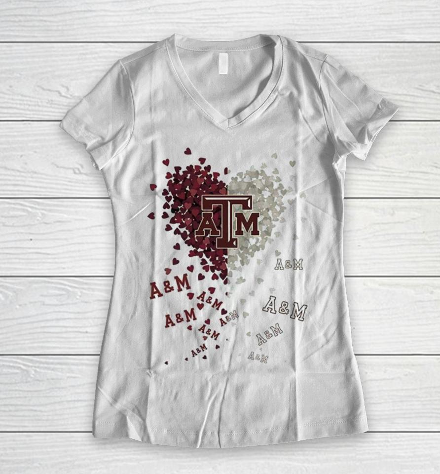 Texas A&Amp;M Aggies Tiny Heart Shape 2023 Women V-Neck T-Shirt