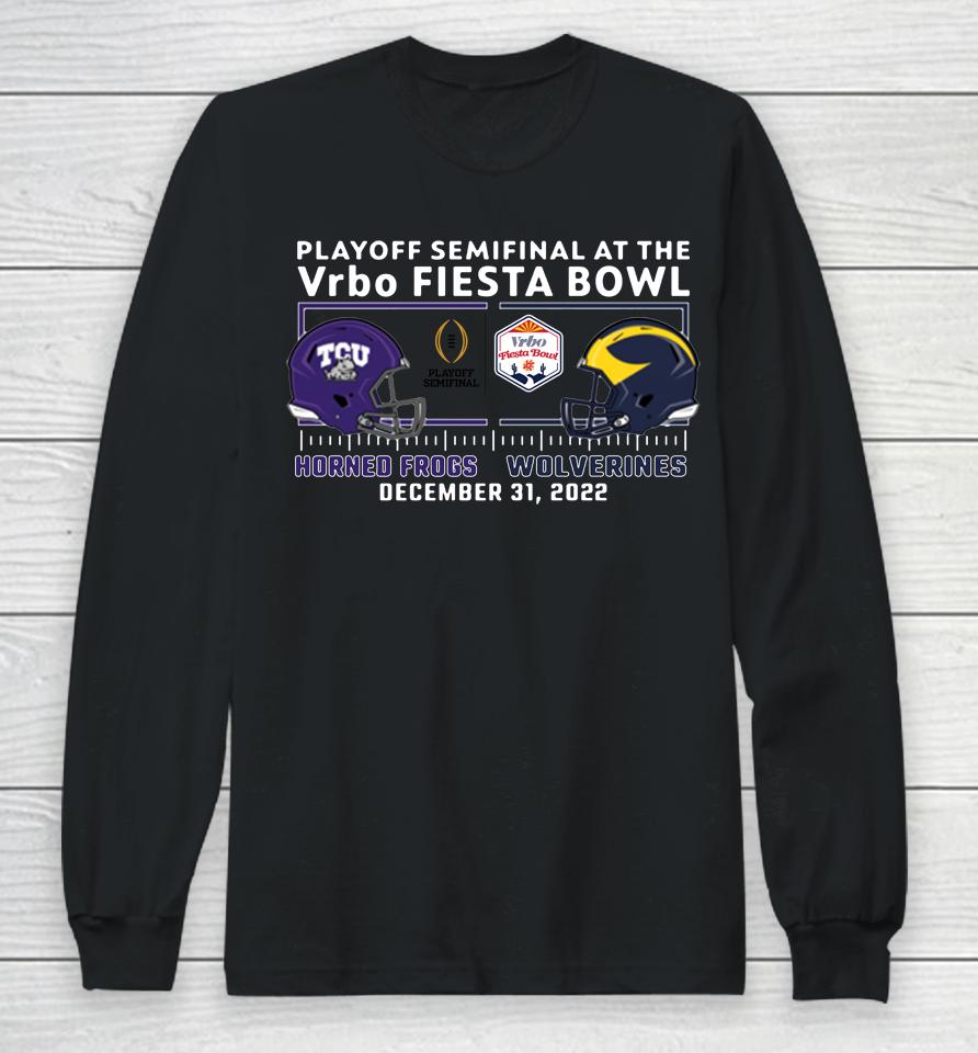 Texas Christian Tcu Vs Michigan 2022 Fiesta Bowl Playoff Bound Match-Up Long Sleeve T-Shirt