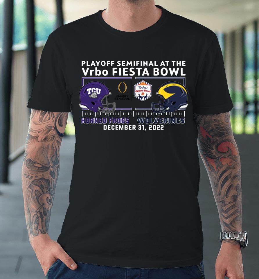 Texas Christian Tcu Vs Michigan 2022 Fiesta Bowl Playoff Bound Match-Up Premium T-Shirt