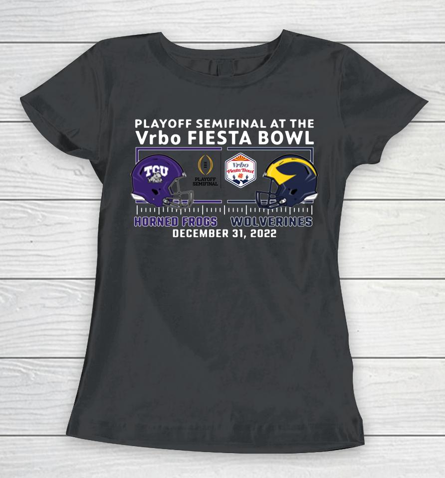 Texas Christian Tcu Vs Michigan 2022 Fiesta Bowl Playoff Bound Match-Up Women T-Shirt