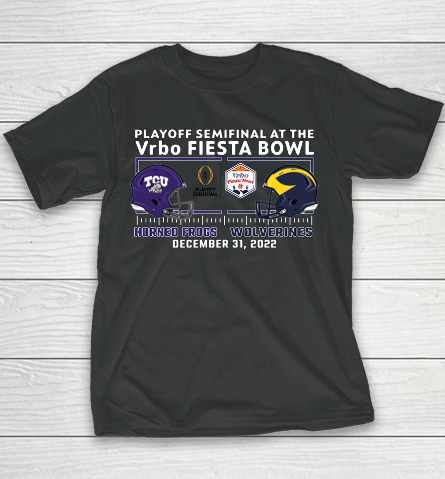 Texas Christian Tcu Vs Michigan 2022 Fiesta Bowl Playoff Bound Match-Up Youth T-Shirt