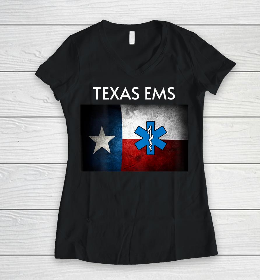 Texas Ems Paramedic Emt Ambulance Crew Fire Rescue Women V-Neck T-Shirt