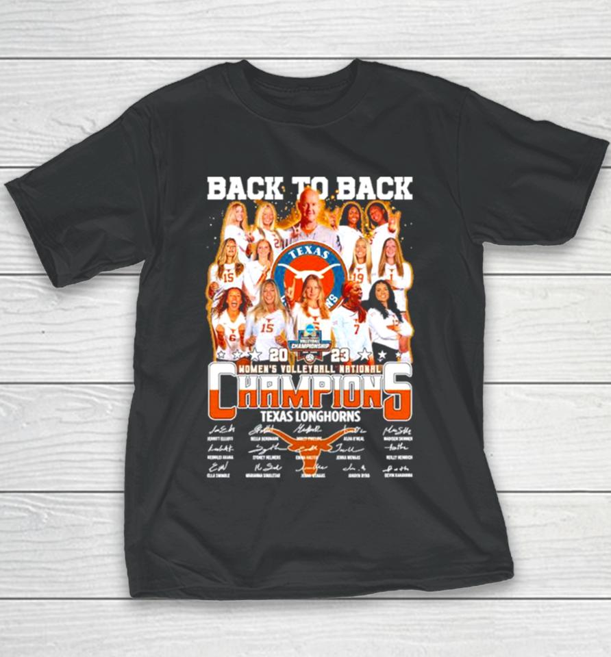Texas Longhorn Back To Back 2023 Women’s Volleyball National Champions Signatures Youth T-Shirt