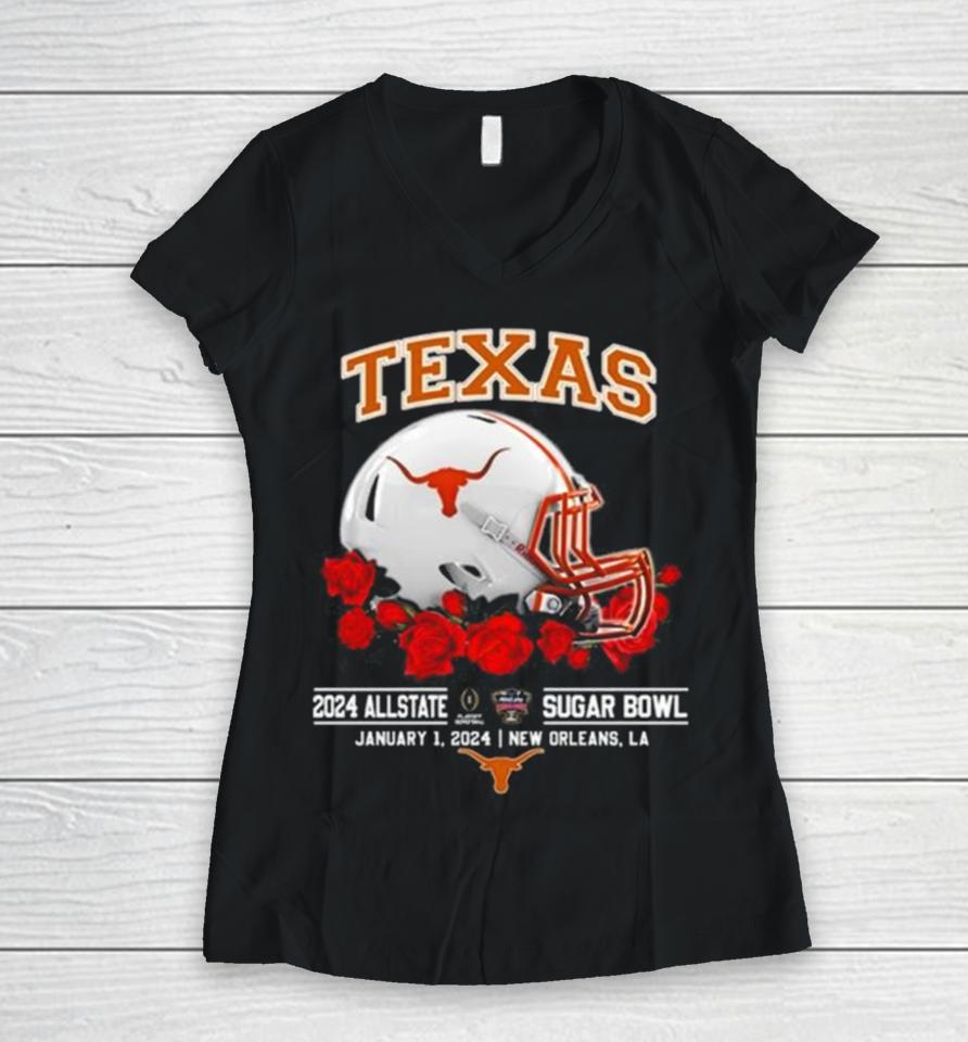 Texas Longhorns 2024 Allstate Sugar Bowl January 1, 2024 Women V-Neck T-Shirt