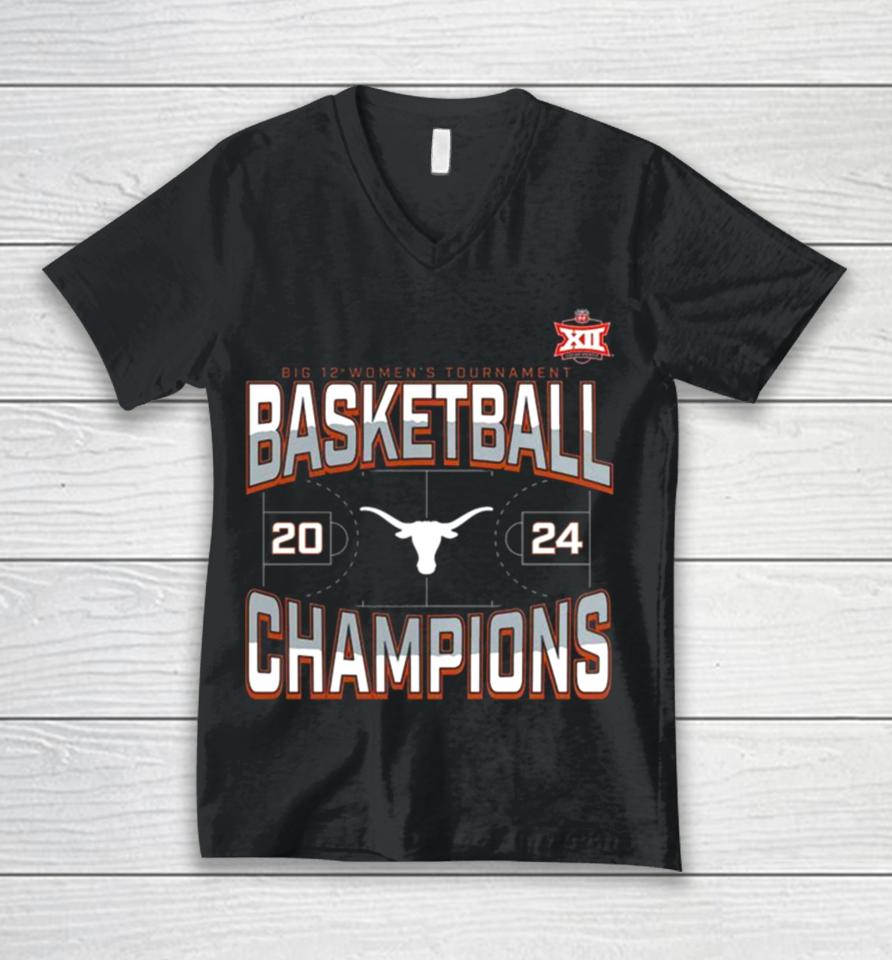 Texas Longhorns 2024 Big 12 Women’s Basketball Conference Tournament Champions Three Pointer Unisex V-Neck T-Shirt