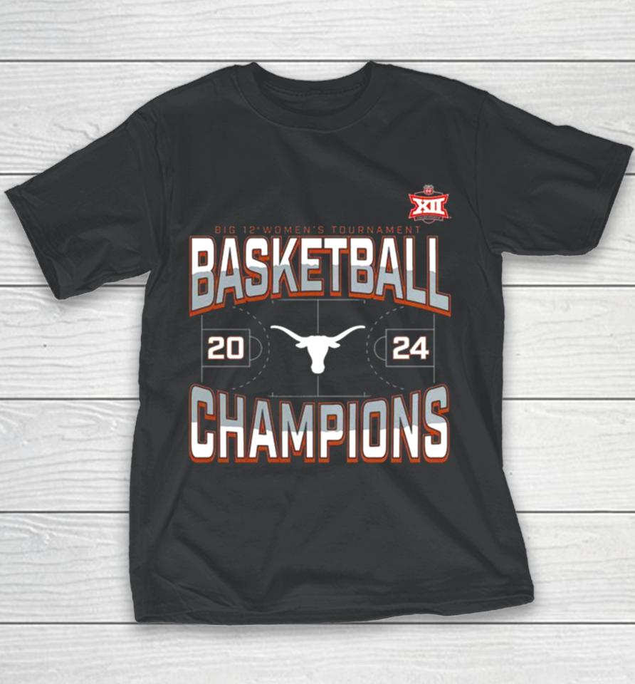 Texas Longhorns 2024 Big 12 Women’s Basketball Conference Tournament Champions Three Pointer Youth T-Shirt