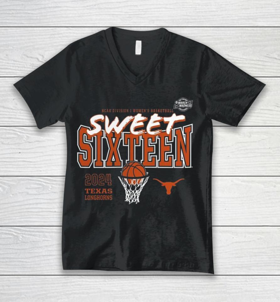 Texas Longhorns 2024 Ncaa Women’s Basketball Tournament March Madness Sweet 16 Unisex V-Neck T-Shirt