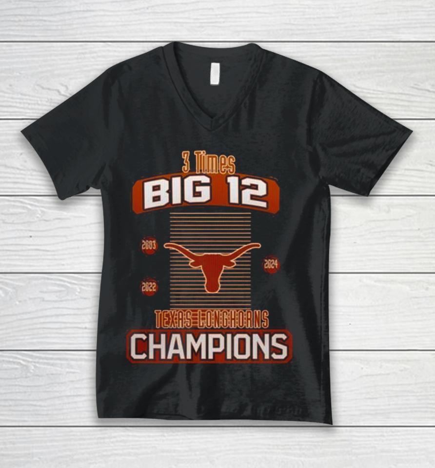 Texas Longhorns 2024 Women’s Basketball 3 Times Big 12 Champions Unisex V-Neck T-Shirt