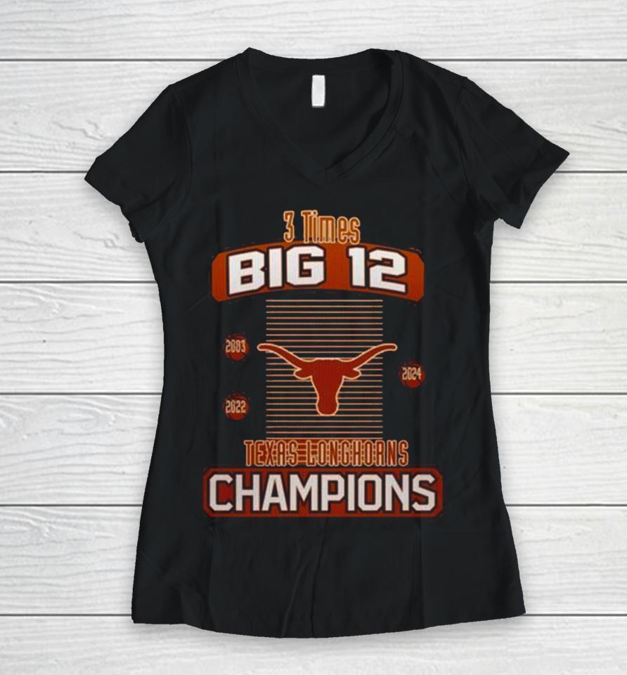 Texas Longhorns 2024 Women’s Basketball 3 Times Big 12 Champions Women V-Neck T-Shirt