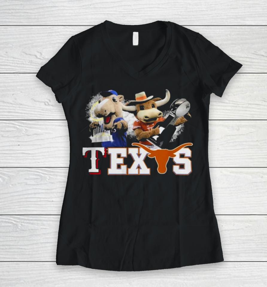 Texas Longhorns And Texas Rangers Mascots Champions Women V-Neck T-Shirt