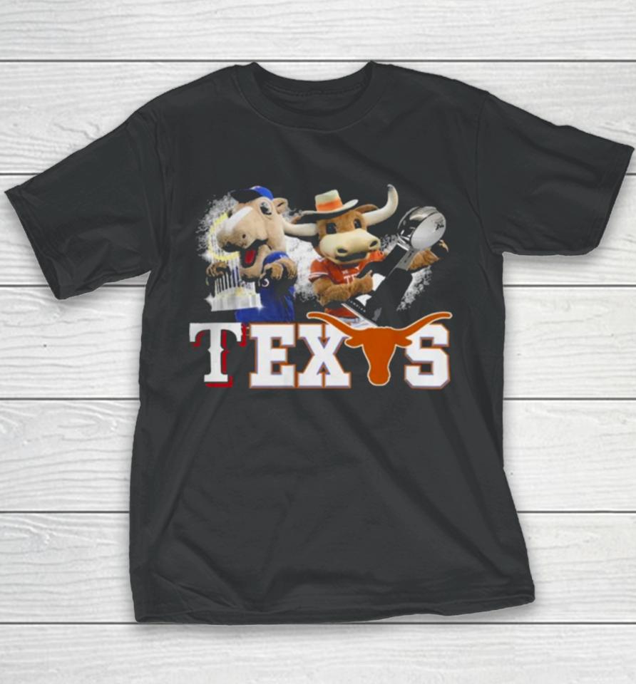 Texas Longhorns And Texas Rangers Mascots Champions Youth T-Shirt