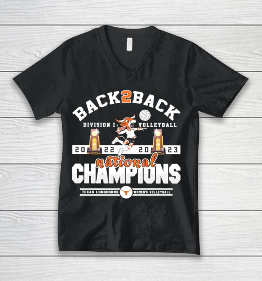Texas Longhorns Back 2 Back 2022 2023 Ncaa Division I Women’s Volleyball National Champions Unisex V-Neck T-Shirt