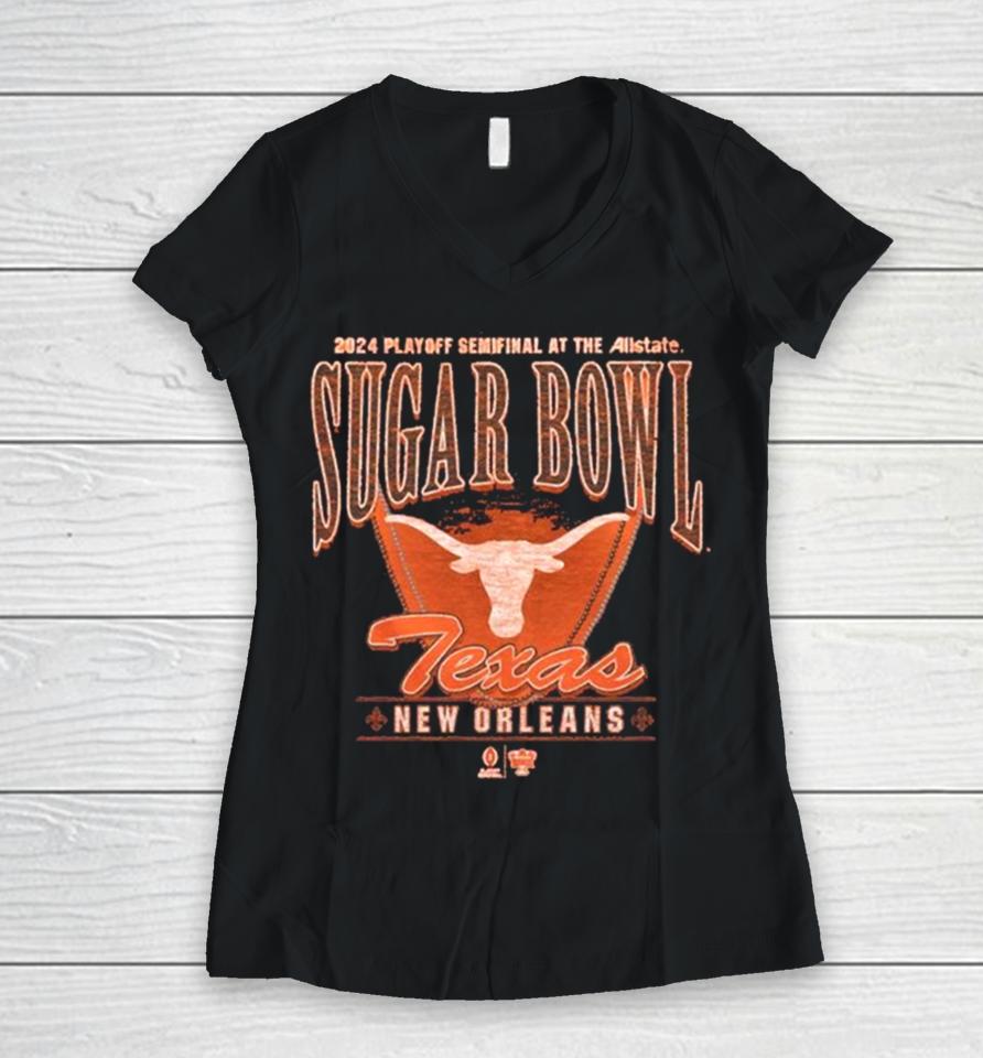 Texas Longhorns Cfp 2024 Playoff Semifinal At The Allstate Sugar Bowl New Orleans Women V-Neck T-Shirt