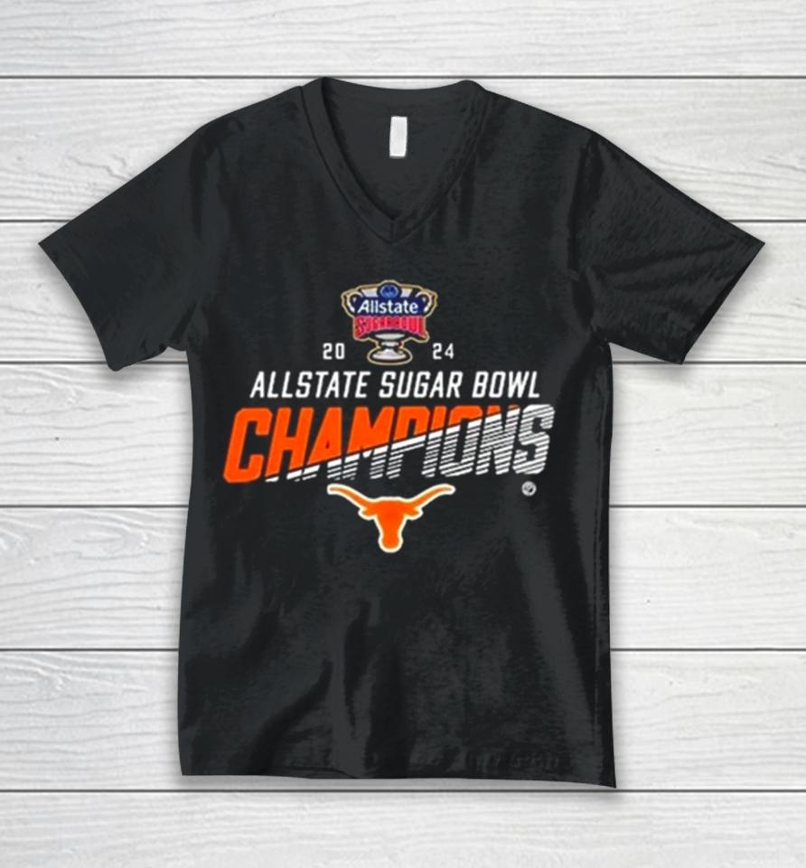 Texas Longhorns Football 2024 Allstate Sugar Bowl Champions Cfb Playoff Unisex V-Neck T-Shirt