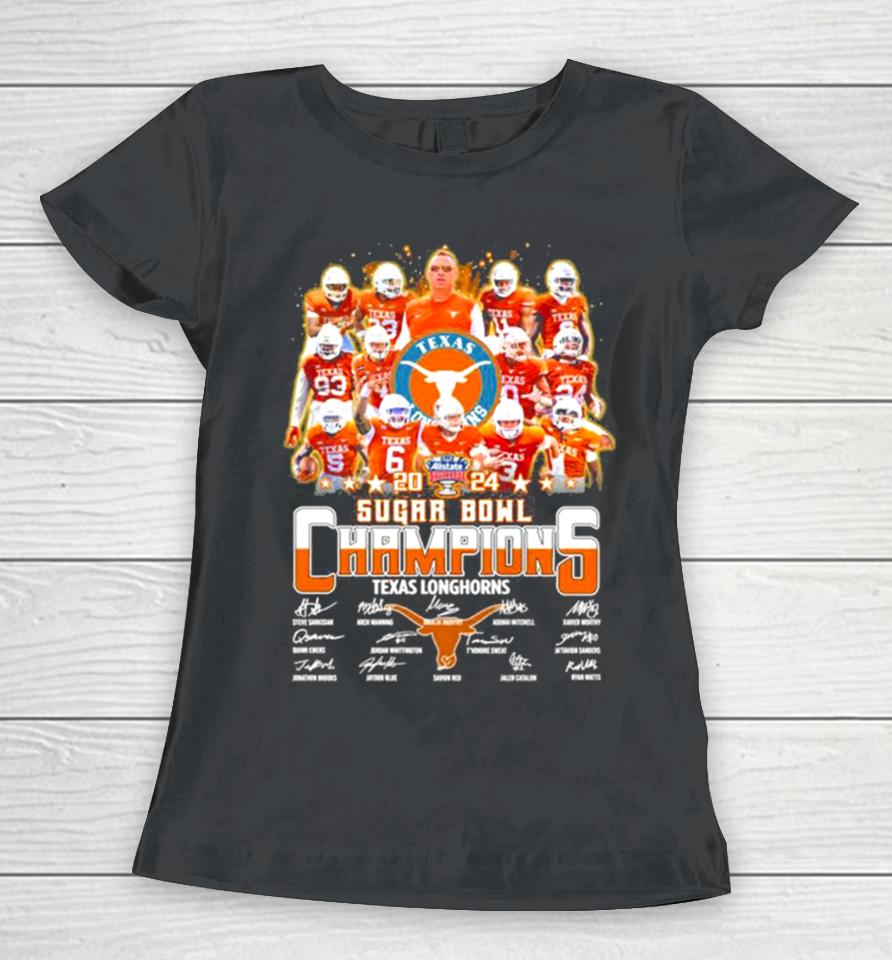Texas Longhorns Football 2024 Sugar Bowl Champions Signatures Women T-Shirt