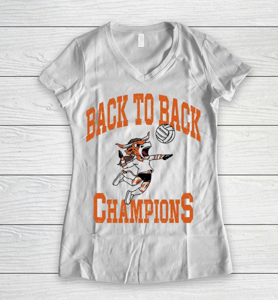 Texas Longhorns Volleyball Back To Back Champions Women V-Neck T-Shirt