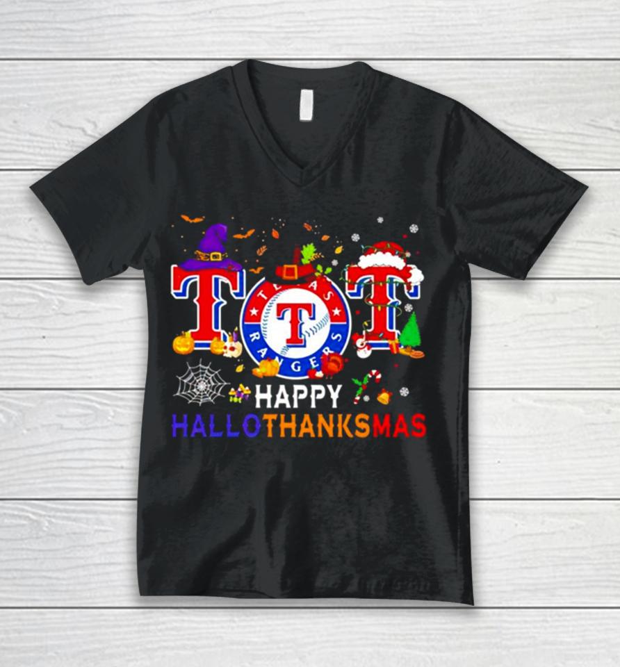 Texas Rangers Baseball Happy Hallothanksmas Unisex V-Neck T-Shirt