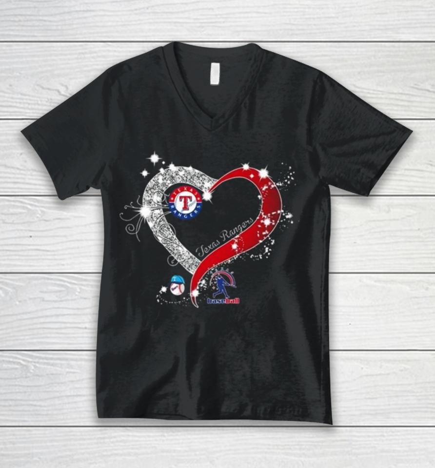 Texas Rangers Baseball My Heart Diamond 2023 Unisex V-Neck T-Shirt