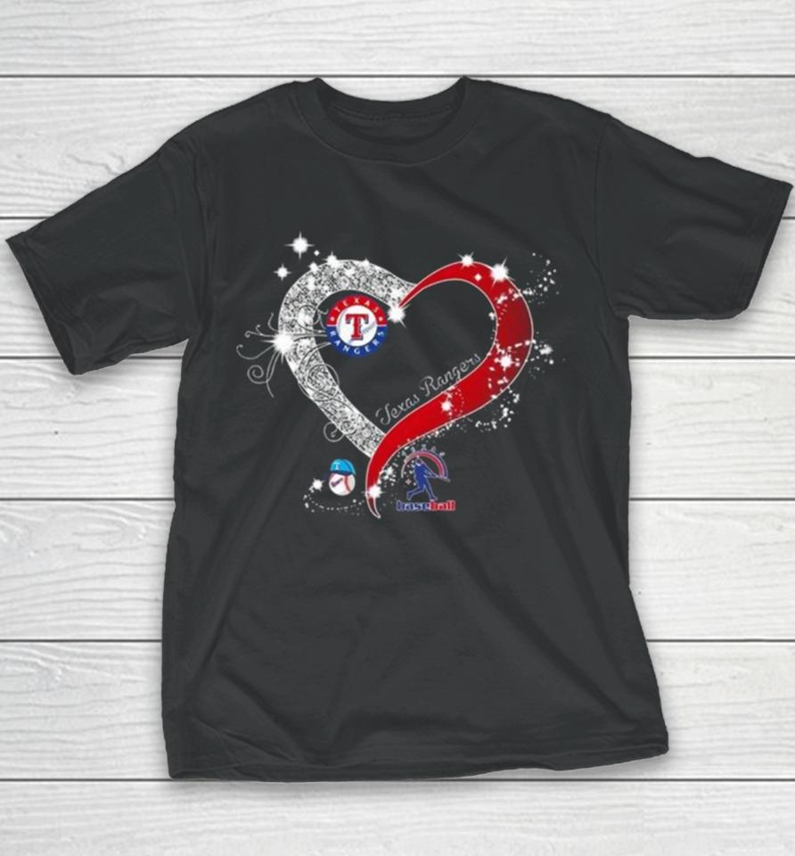 Texas Rangers Baseball My Heart Diamond 2023 Youth T-Shirt