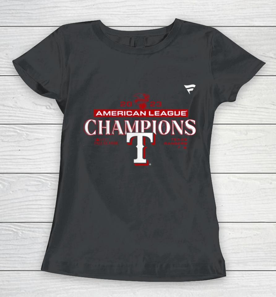 Texas Rangers Fanatics Branded American League Champions Locker Room Mlb 2023 World Series Women T-Shirt