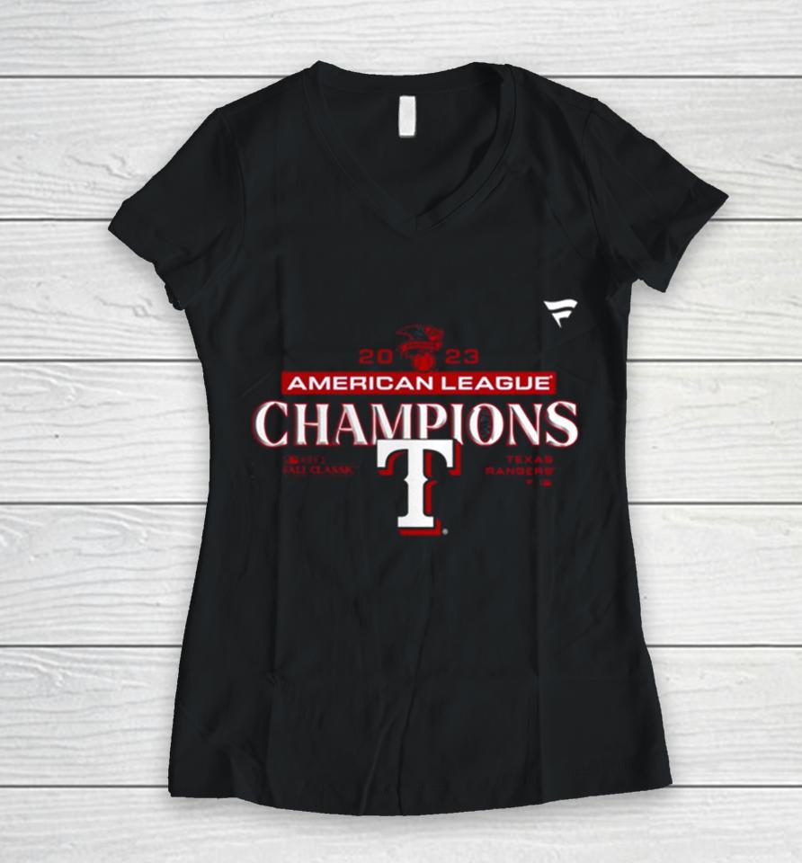 Texas Rangers Fanatics Branded American League Champions Locker Room Mlb 2023 World Series Women V-Neck T-Shirt