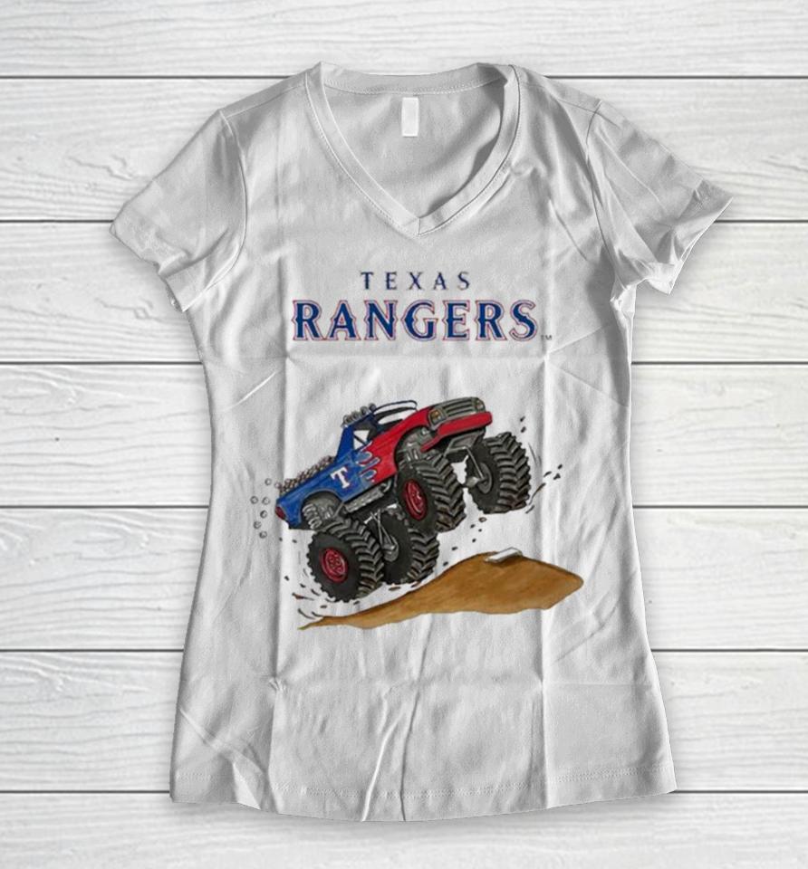 Texas Rangers Monster Truck Mlb Women V-Neck T-Shirt