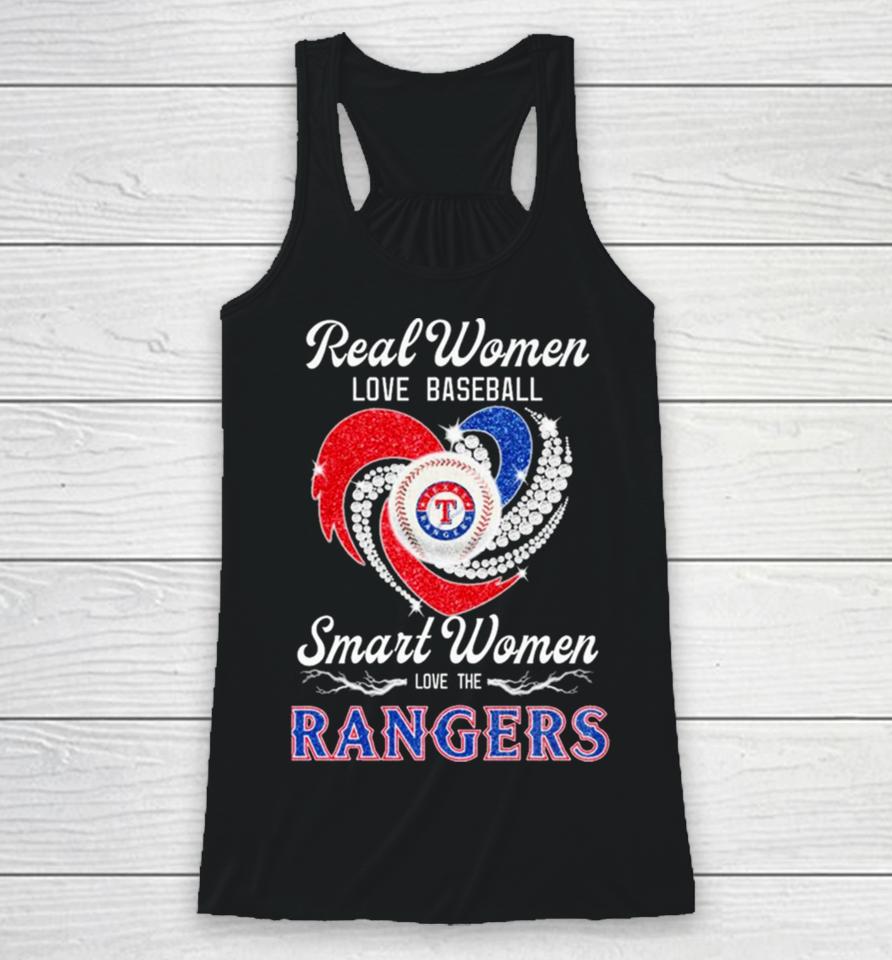 Texas Rangers Real Women Love Baseball Smart Women Love The Ranges Heart Diamond Racerback Tank