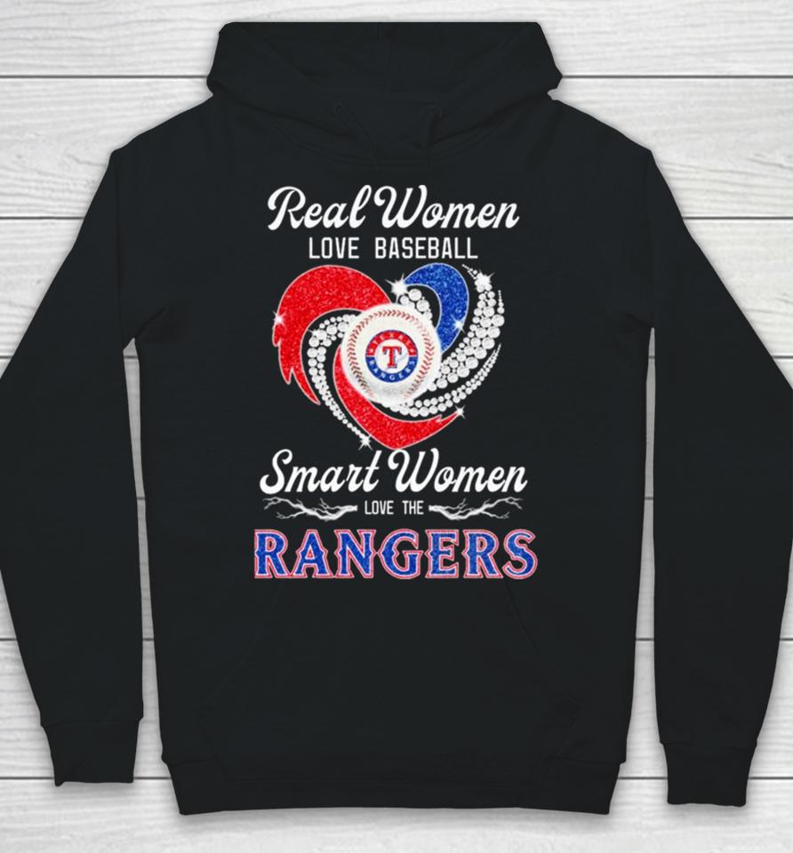 Texas Rangers Real Women Love Baseball Smart Women Love The Ranges Heart Diamond Hoodie