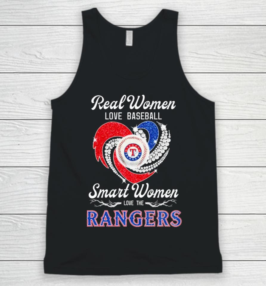Texas Rangers Real Women Love Baseball Smart Women Love The Ranges Heart Diamond Unisex Tank Top
