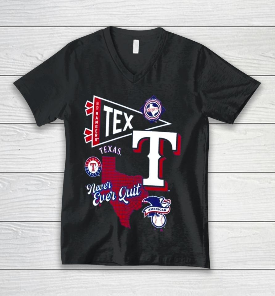 Texas Rangers Split Zone Never Ever Quit Unisex V-Neck T-Shirt