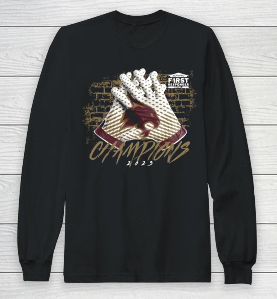 Texas State Bobcats 2023 First Responder Bowl Champions Gloves Long Sleeve T-Shirt