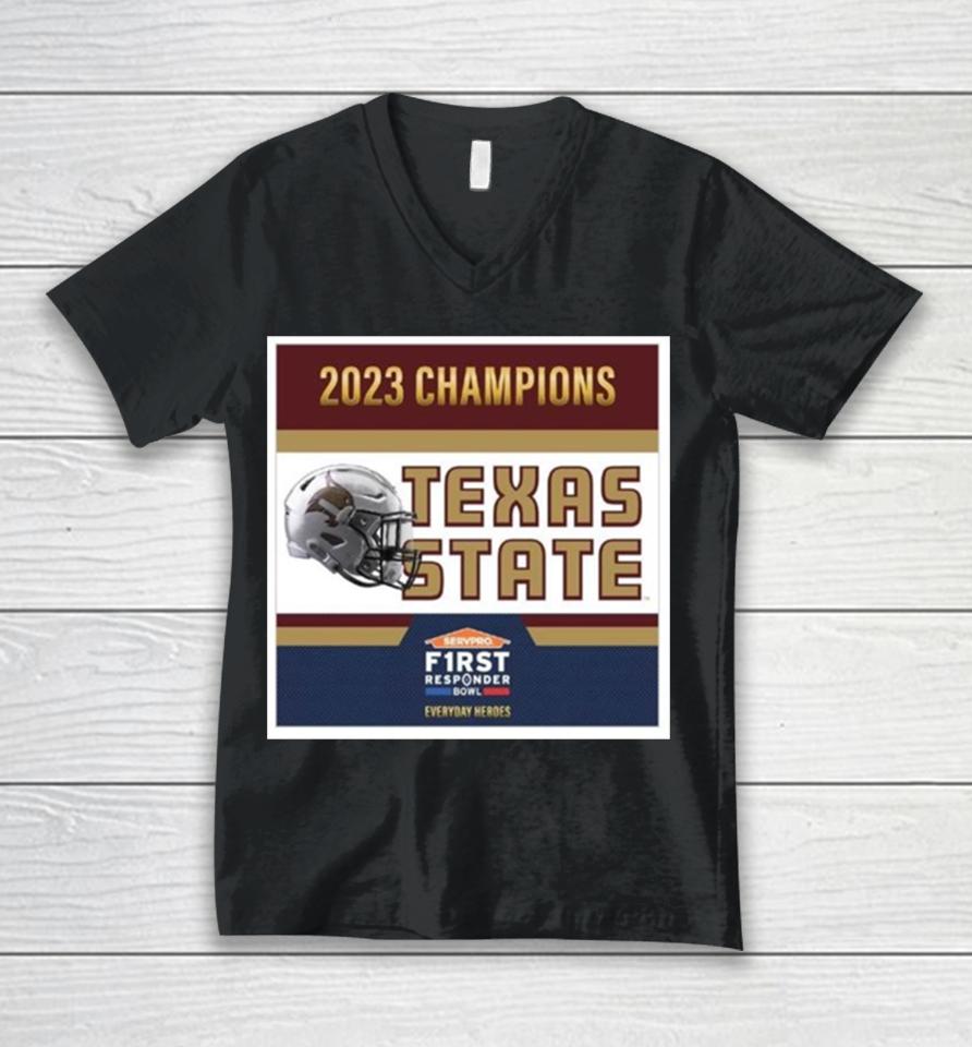 Texas State Bobcats Football Are 2023 First Responder Bowl Champions Unisex V-Neck T-Shirt