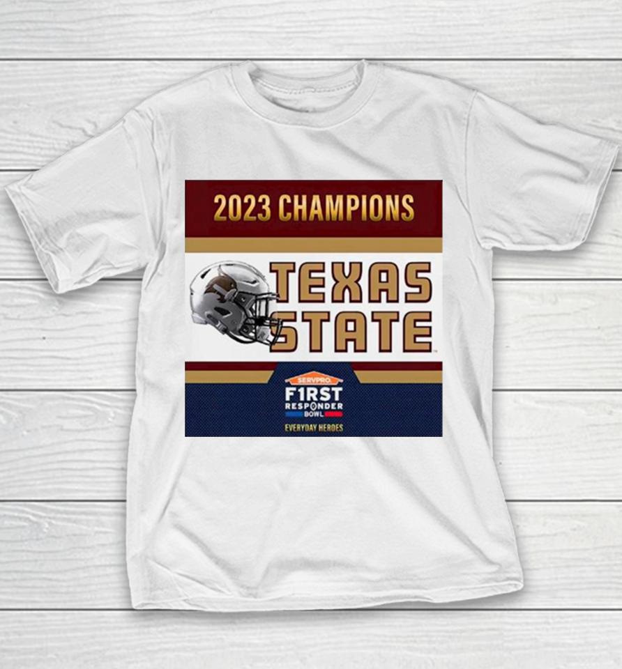 Texas State Bobcats Football Are 2023 First Responder Bowl Champions Youth T-Shirt