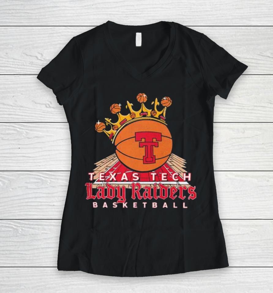 Texas Tech Basketball Lady Raiders Reign Black Logo Women V-Neck T-Shirt