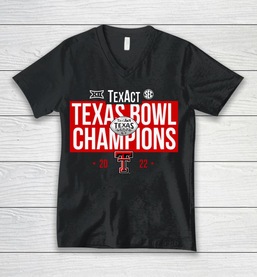 Texas Tech Red Raiders 2022 Texas Bowl Champions Unisex V-Neck T-Shirt