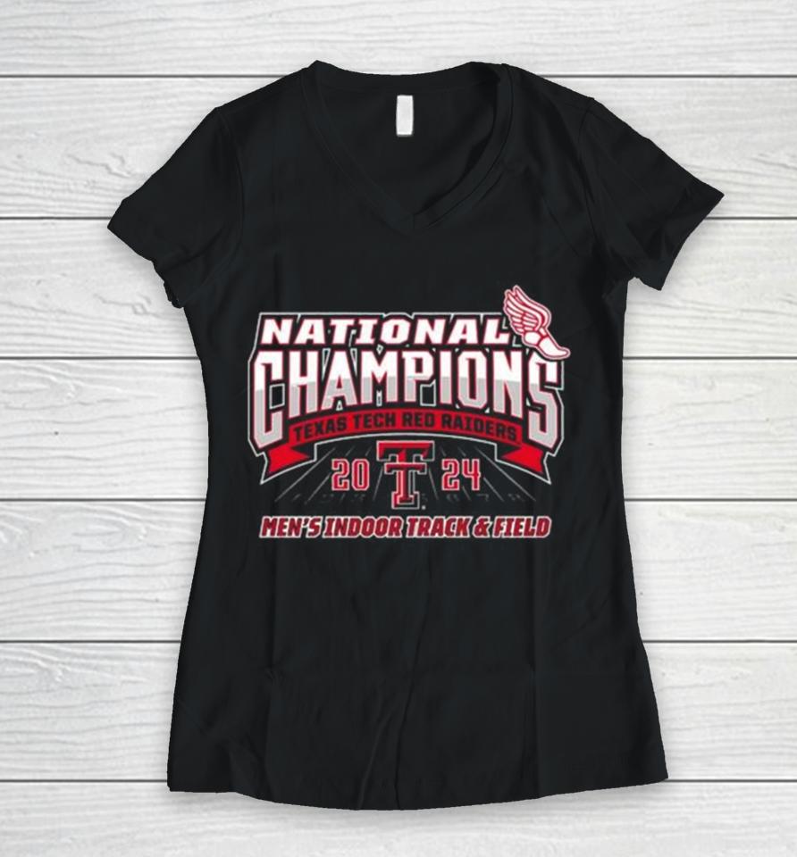 Texas Tech Red Raiders 2024 National Champions Men’s Indoor Track &Amp; Field Women V-Neck T-Shirt